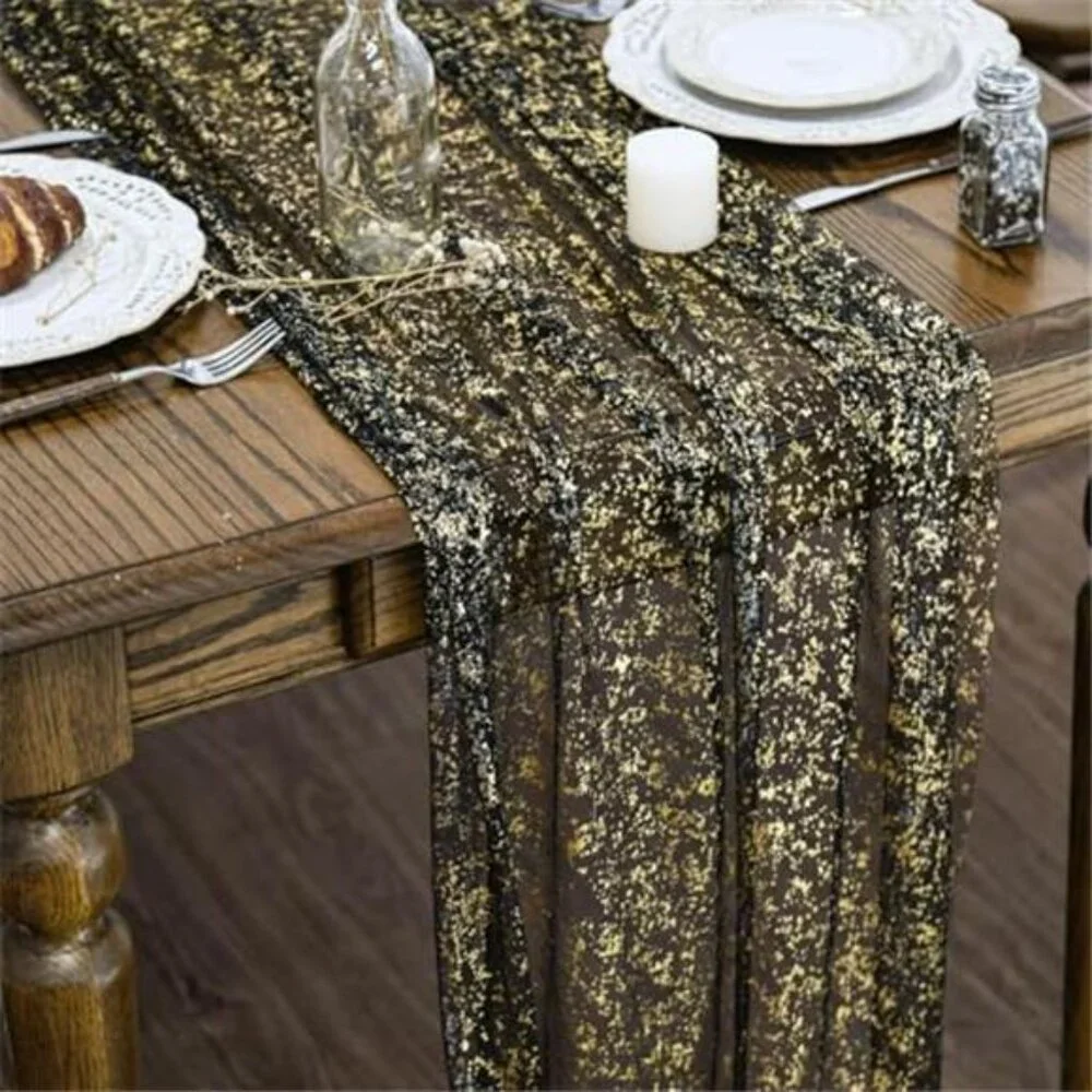 black gold table runner 120 inch sheer gauze glitter foil wedding party decor